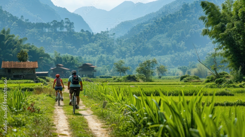 Canvas Prints quiet countryside with cyclists cruising along beautiful trails