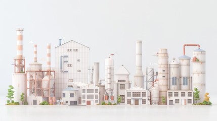 Obraz premium Industrial factory exterior, urban setting, digital painting, cool tones, isolated on white background