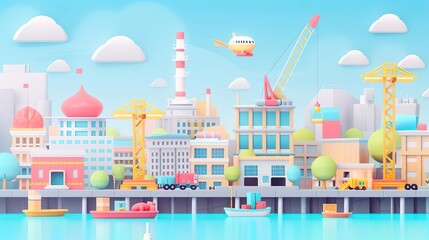 Naklejka premium Urban industrial zone, hightech machinery, flat design illustration