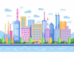 Obraz premium City industry, advanced manufacturing tech, flat design illustration