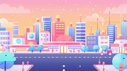 Obraz premium Urban automation, integrated manufacturing, flat design illustration