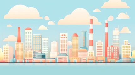 Urban factories, smart systems integration, flat design illustration