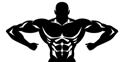 Muscular Bodybuilder Silhouette - Premium Black and White Vector Graphics
