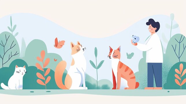 Wildlife rehabilitation, rescuing injured animals, flat design illustration