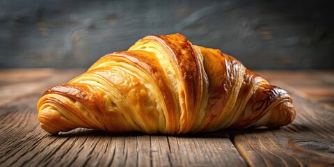 Freshly baked plain croissant with flaky layers and buttery aroma, French, breakfast, pastry, baked, delicious, golden, crust