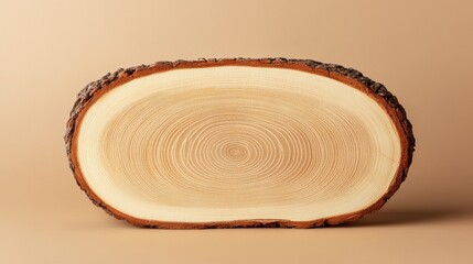 A softwood branch cross-section, showcasing rings and smooth finish, with surrounding natural bark texture, set against a gradient of earthy tones