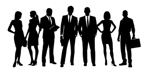 Business People Working - Vector Silhouettes and Black and White Drawings