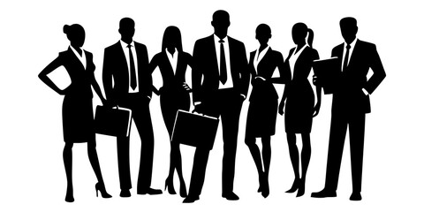 Business People Working - Vector Silhouettes and Black and White Drawings