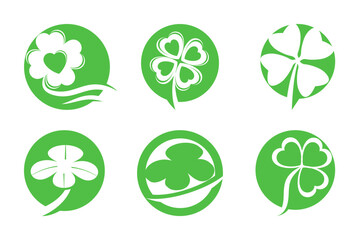 Four leaf clover logo icon set. Clover sign and symbol. Four leaf clover flower logo simple vector illustrations.