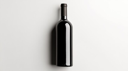 Single wine bottle isolated on a white background, top view. Perfect for product photography and wine branding concepts.