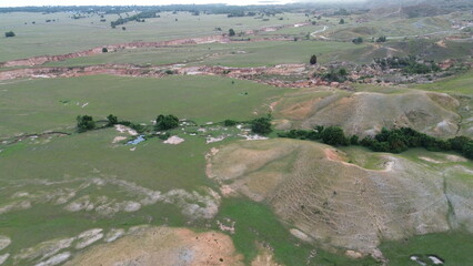 Aerial view, natural panorama of the savanna hills which are also known as Pajjongan hills in Bombana, Southeast Sulawesi