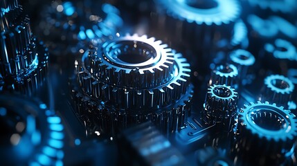 Intricate steel cogwheels meshing, a mesmerizing dance of industrial machinery in motion