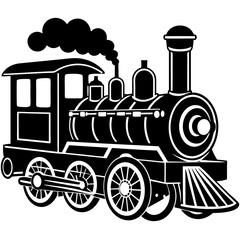 Vintage Steam Train Silhouette on White Background