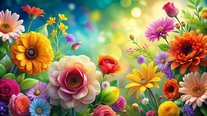 Fototapeta premium Vibrant and realistic render of beautiful flowers, floral, vibrant, render, flowers, botanical, realistic, colorful, nature, spring