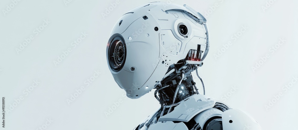 Poster futuristic 3d rendering of a droid robot showcasing advanced technology development artificial intel