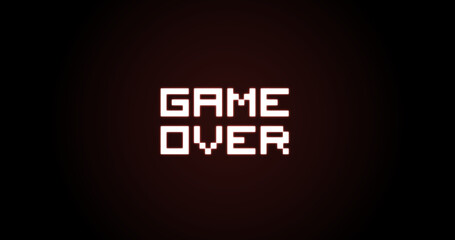 Game Over with red neon effect, black background, game end screen