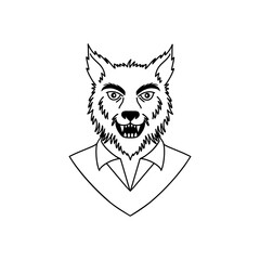 Funny werewolf in doodle style on white background.