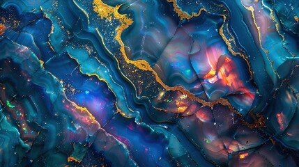 Abstract Swirling Blue and Gold with Scattered Glitter