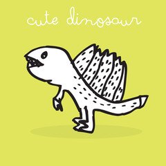 Dinosaurs line art hand drawn illustration. Cute doodle cartoon baby dino. Simple dinosaur doodle print for kids
