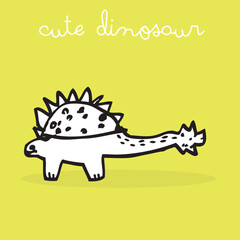 Dinosaurs line art hand drawn illustration. Cute doodle cartoon baby dino. Simple dinosaur doodle print for kids
