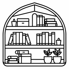 A cozy library line art vector