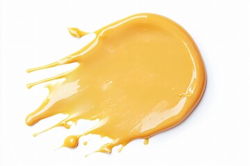 Cheese sauce stains splashed or floating top view over white background