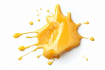 Cheese sauce stains splashed or floating top view over white background