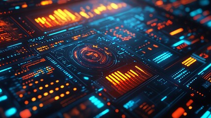Obraz premium Intricate green circuit board showcasing dense microchip network, a mesmerizing tech tapestry