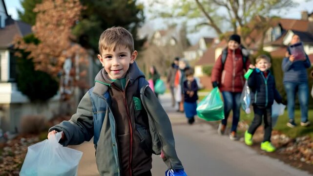 Smiling Child in a Community Cleanup Event