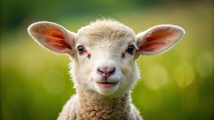 Obraz premium Adorable lamb with a big smile on its face, happy, laughing, cute, lamb, smiling, fluffy, animal, farm, joyful, hilarious
