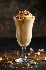 Caramel Milkshake on Dark Blurred Background