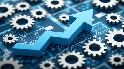 Blue gears and cogs intertwine, symbolizing complex machinery, industrial power, and seamless business operations