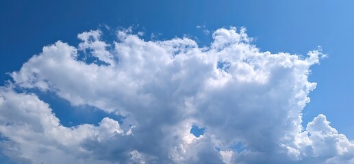 Panoramic photo of cloudy sky. White clouds on blue background.