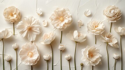 Obraz premium Elegant Arrangement of Delicate Floral Blossoms Set Against a Textured White Background