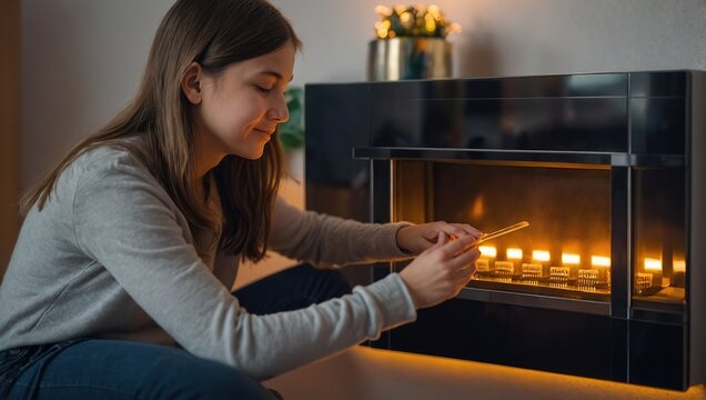 Girl helping mother to adjust, lower heating temperature on thermostat. Concept of sustainable, efficient, and smart technology in home heating and thermostats