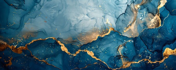 Fototapeta premium Flowing Fluid Abstract in Blue and Gold