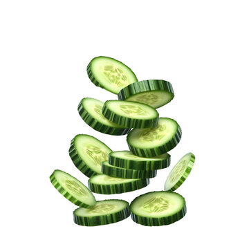 green cucumber slices falling white background clip art preview