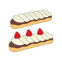 dessert eclair cartoon Isolated on White