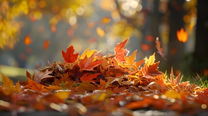 jesienne liście, park, kolorowe liście, bokeh, natura, jesień, spadające liście, krajobraz, realizm, 3D, sezonowe, ciepłe kolory, złota jesień, zmiana pór roku, przyroda © Eliza