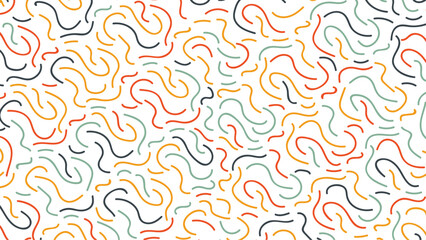 Seamless pattern with different multicolor hand drawn scribble on classic white background. Simple decoration illustration. Abstract geometric background pattern. Vector illustration.