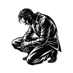 Man Kneeling Silhouette Vector