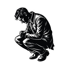 Man Kneeling Silhouette Vector