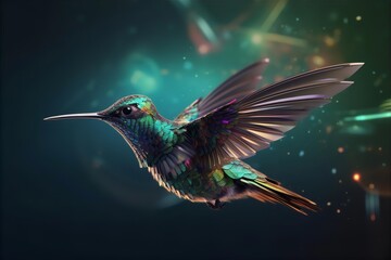 Obraz premium Digital Innovation Concept with Hummingbird in Flight, digital innovation, hummingbird, technology concept, futuristic design, hummingbird in flight