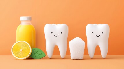 Preventing Tooth Decay - High Sugar and Acidic Diet Concept with Copy Space, Flat Design Illustration