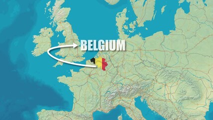 Map of Belgium Zooming Animation  Belgium Map Flag Rotating with Text  Showing 4K Video Full HD