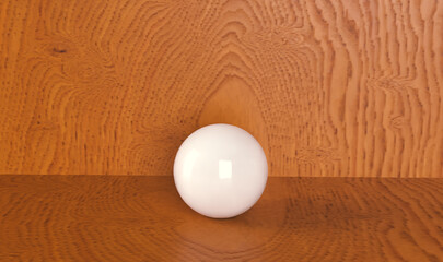 3d white plastic ball on wooden background
