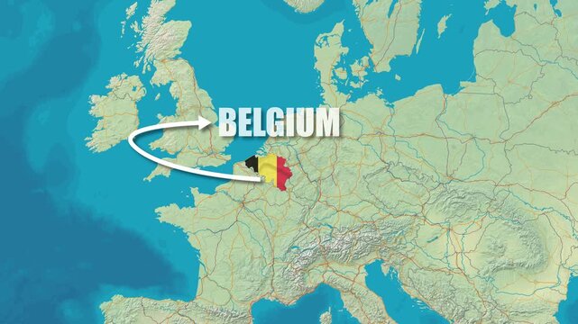 Map of Belgium Zooming Animation  Belgium Map Flag Rotating with Text  Showing 4K Video Full HD