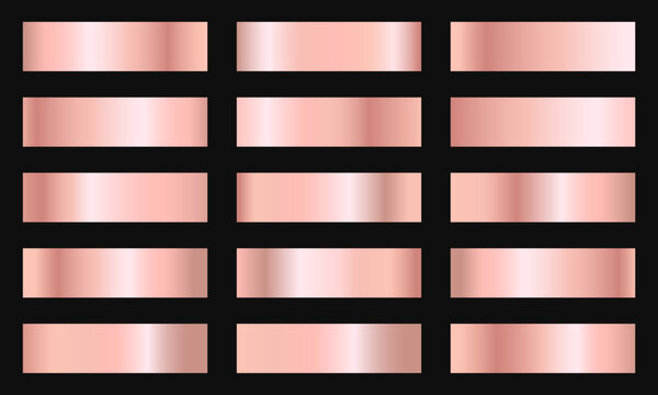Set of rose gold gradient design isolated on black background