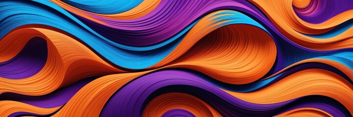A vibrant and dynamic abstract paper art composition with fluid waves in blue, orange, and purple. High-resolution 8K HDR image showcasing modern and aesthetic design.
