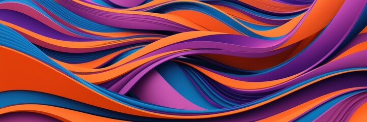 A vibrant and dynamic abstract paper art composition with fluid waves in blue, orange, and purple. High-resolution 8K HDR image showcasing modern and aesthetic design.
